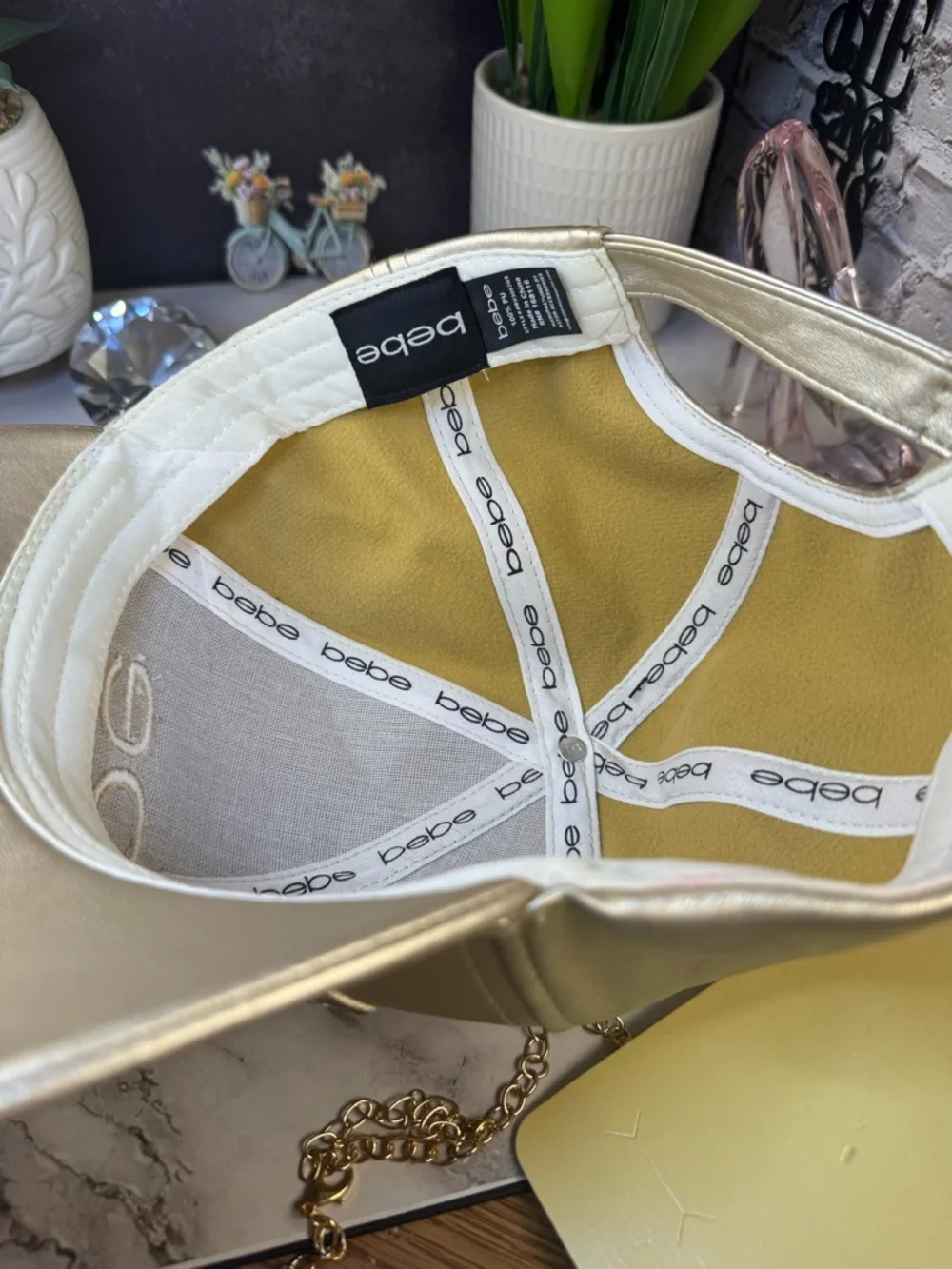 bebe Metallic Gold Crystal-Embellished Baseball Cap - Picture 8 of 8
